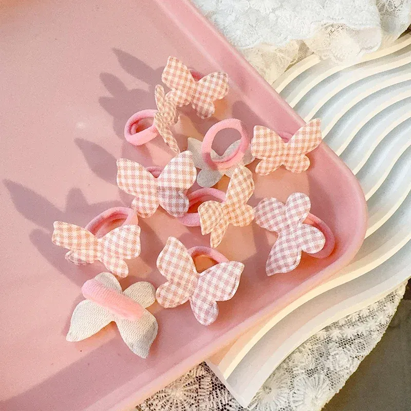 Color: Orange - 10/30pcs girls star butterflies children's hairband harmless hair cute towels rope ponytail rack children's rubber band headwear