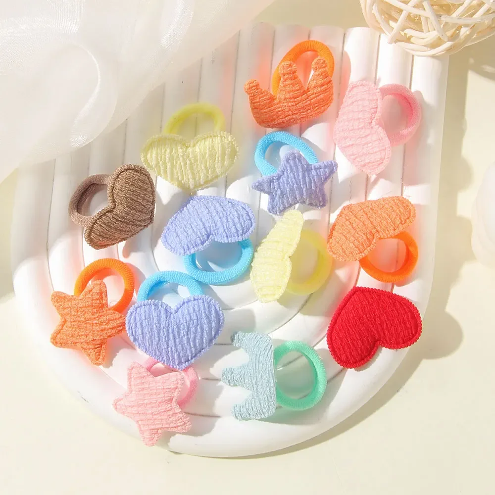 Color: Orange - 10/30pcs girls star butterflies children's hairband harmless hair cute towels rope ponytail rack children's rubber band headwear