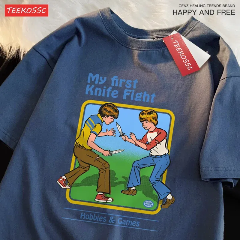 Color: GRAY, Size: XXXL - My First Knife Fight Hobbies Games Print Tshirts Men Women Soft Short Sleeve Summer Casual Cotton Oversized Loose Street T Shirt