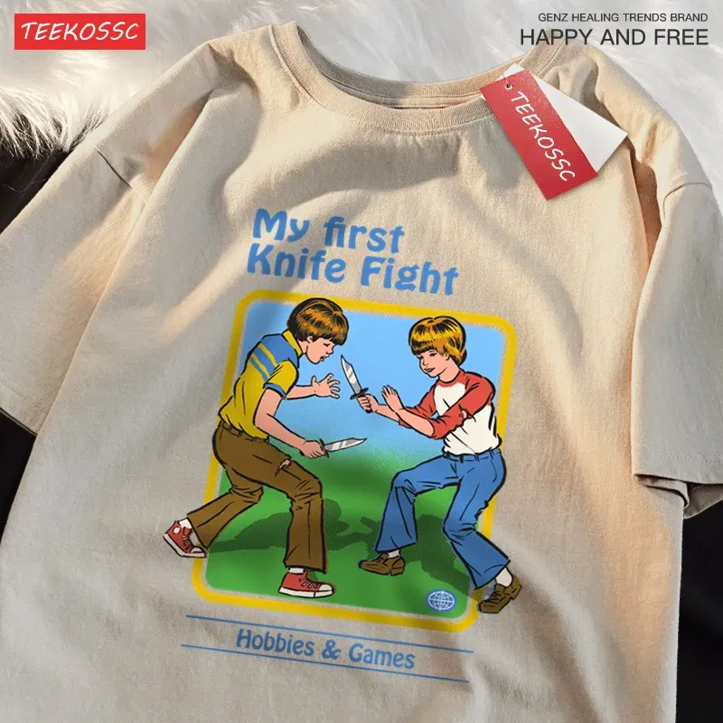 Color: GRAY, Size: XXXL - My First Knife Fight Hobbies Games Print Tshirts Men Women Soft Short Sleeve Summer Casual Cotton Oversized Loose Street T Shirt