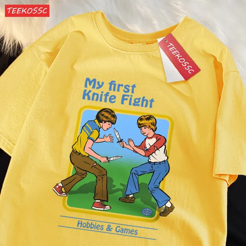 Color: GRAY, Size: XXXL - My First Knife Fight Hobbies Games Print Tshirts Men Women Soft Short Sleeve Summer Casual Cotton Oversized Loose Street T Shirt