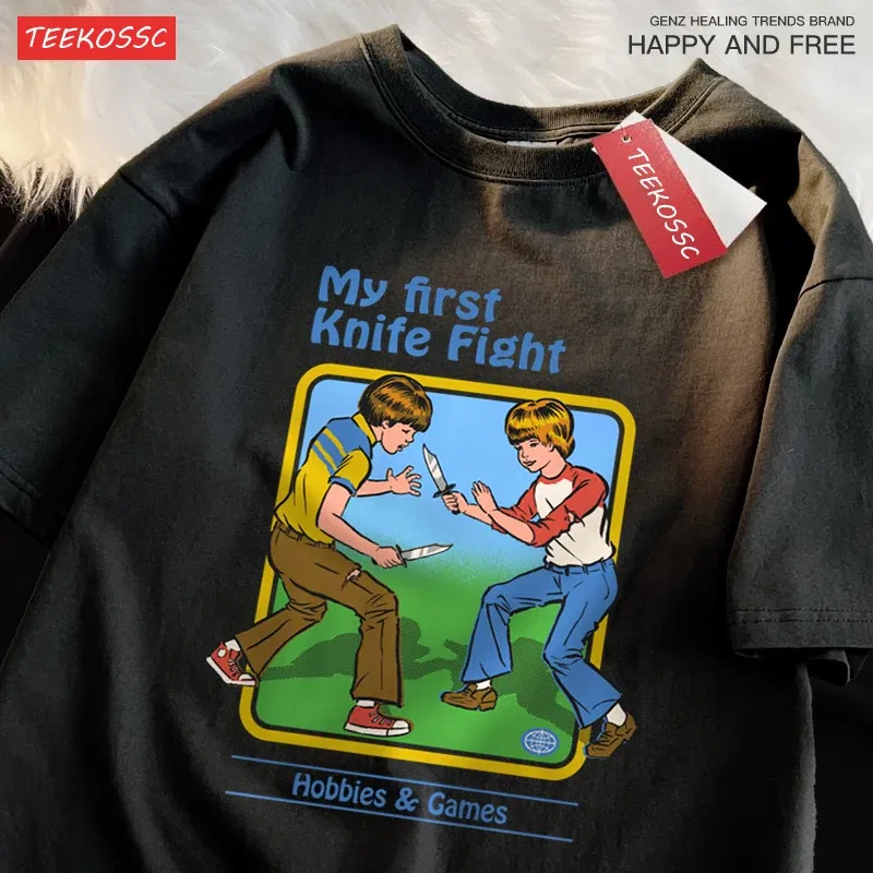 Color: GRAY, Size: XXXL - My First Knife Fight Hobbies Games Print Tshirts Men Women Soft Short Sleeve Summer Casual Cotton Oversized Loose Street T Shirt