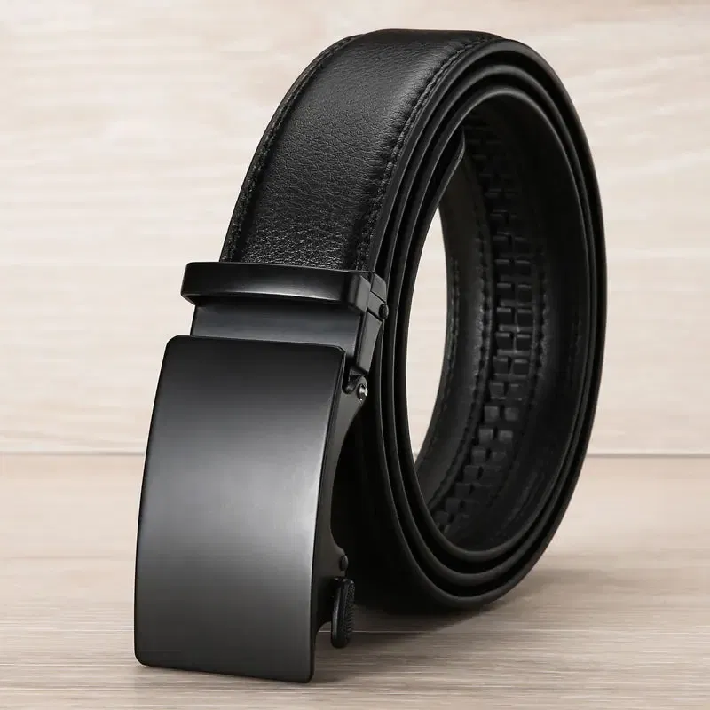 Color: black, Belt Length: 120cm - Famous Brand Business Belt Men Top Quality PU Luxury Leather Waist Strap Black Male Automatic Buckle Jeans Belts for Men