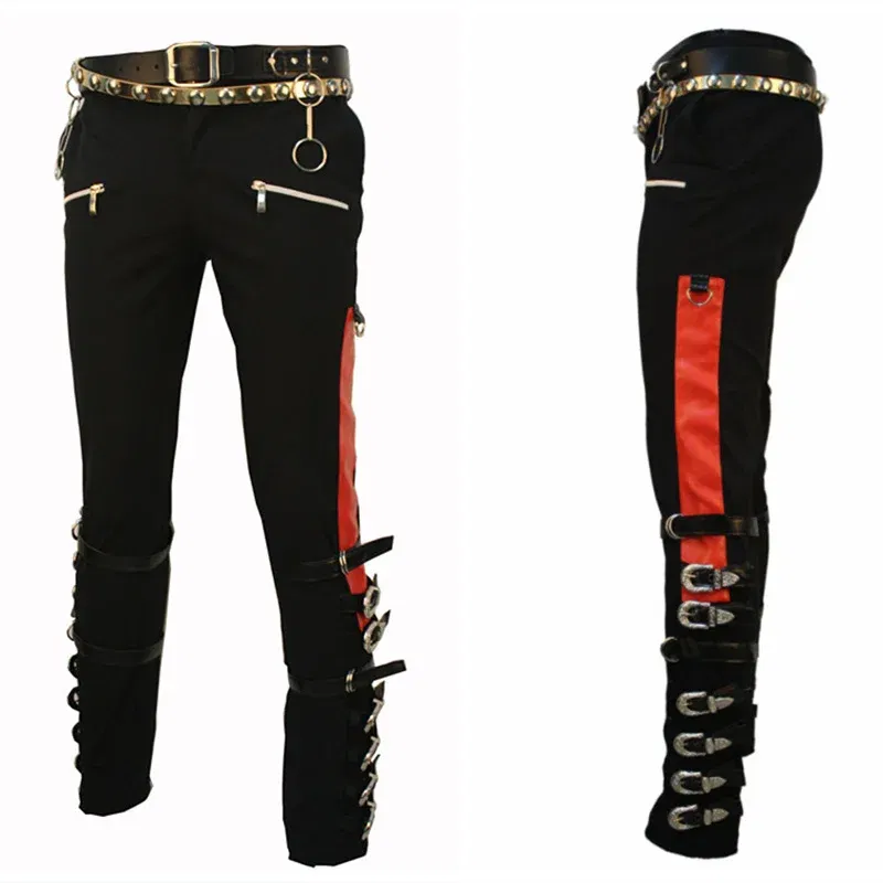 Color: green, Size: 27 - Punk Michael Jackson BAD Pants Trousers and Belt in1990'S