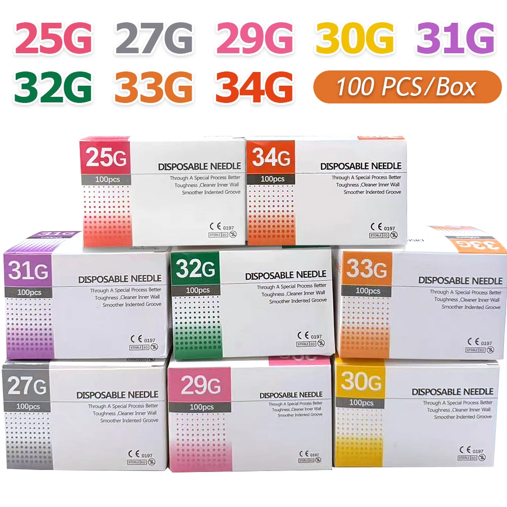 Specification: 22mm - 100Pcs 25G 27G 29G 34G 33G 32G 31G 30G Painless Small Superfine Beauty Needle Disposable Injection Piercing Needles 1.5/4/6/13mm