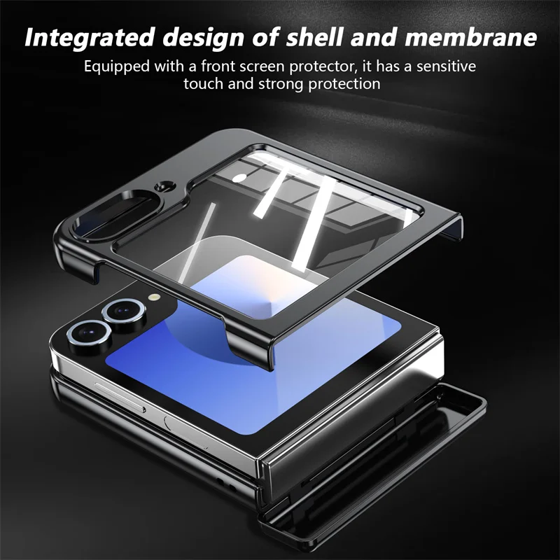 Color: Dark Grey, Material: aluminum - 360?° Magnetic Rotate Holder Ring Phone Case For Samsung Galaxy Z Flip 6 5 4 Flip6 Flip5 Flip4 Flip3 Hard Shell Protection Cover