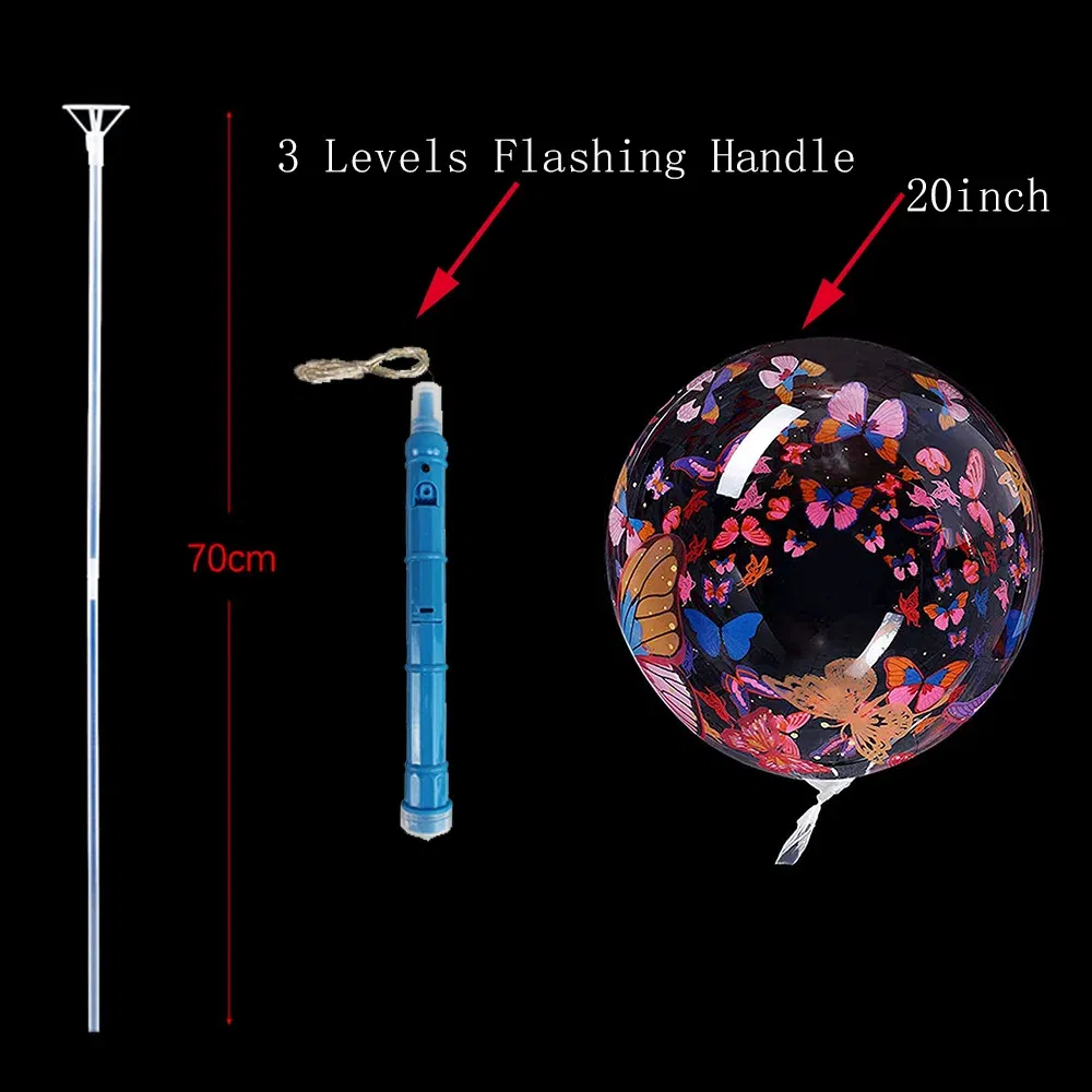 Color: Marble, Ballon Size: 10inch, Shape: Z - 1/5/10/20/30pcs LED Light Up BoBo Balloons Colorful 3 Levels Flashing Handle 20 Inches Bubble Balloon 70cm Stick