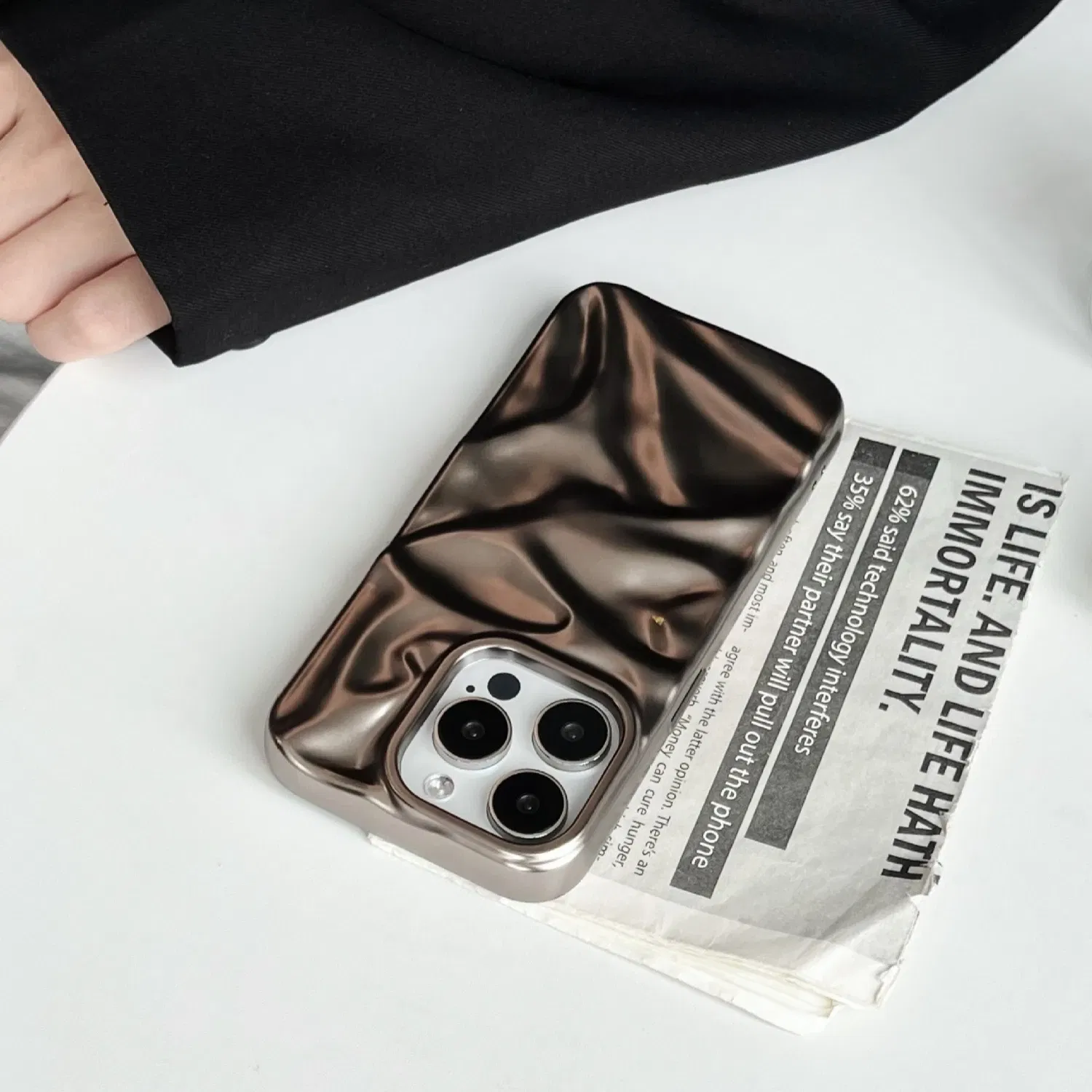 Color: Dark Brown, Compatibility by Model: iPhone 13 - Soft Matte 3D Wavy Pattern Phone Case For iPhone 16 17 ProMax 17 Air 15 14 Plus 13 12 Pro Max 11 ins Water Ripple Creative Cover