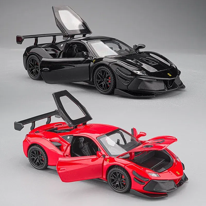 Color: Orange - 1:32 Ferrari Laferrari SF90 P80C 488 Alloy Car Model Diecasts Metal Toy Vehicles Car Model Simulation Sound Light Collect gifts
