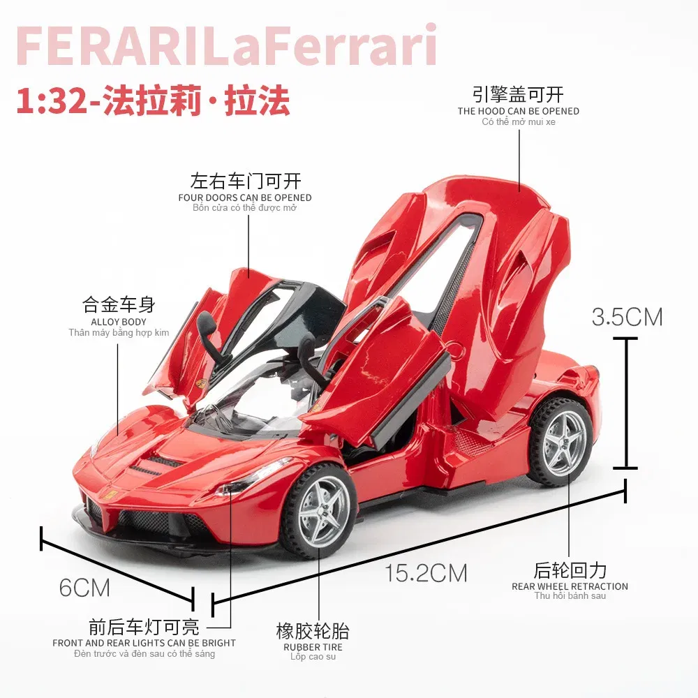 Color: Orange - 1:32 Ferrari Laferrari SF90 P80C 488 Alloy Car Model Diecasts Metal Toy Vehicles Car Model Simulation Sound Light Collect gifts
