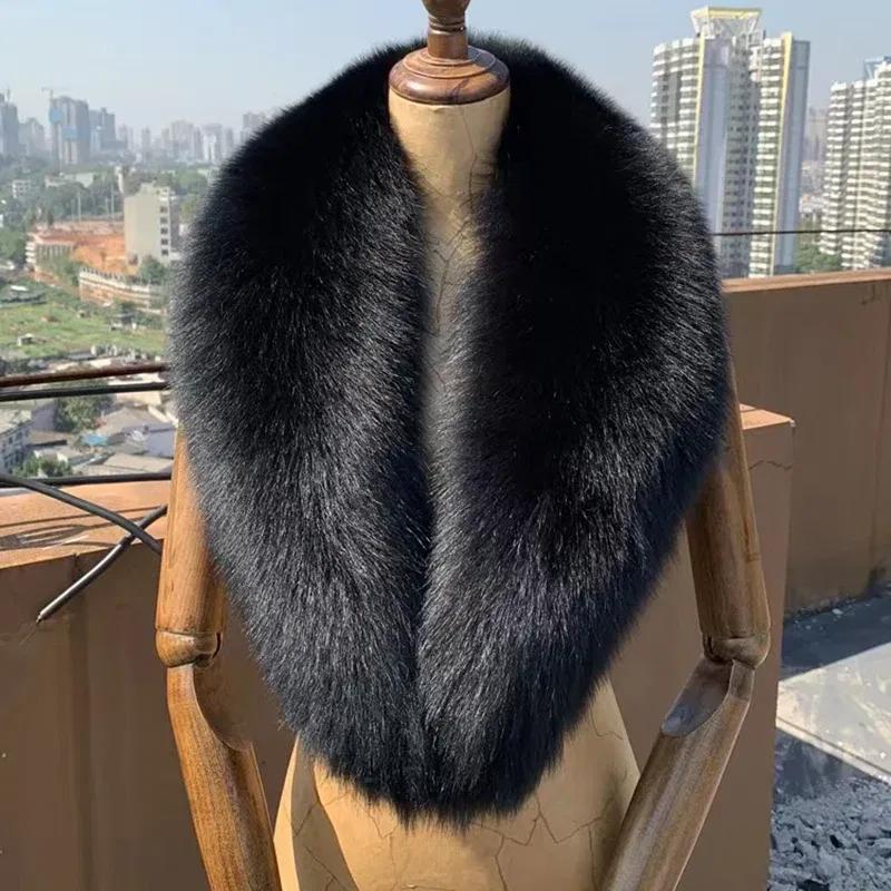 Color: army green, Size: XXL - 100% Natural Real Fox Fur Collar For Women Men Coat Jacket Fur Scarf Winter Extra Large Size Neck Warmer Fur Scarf Shawls Wraps