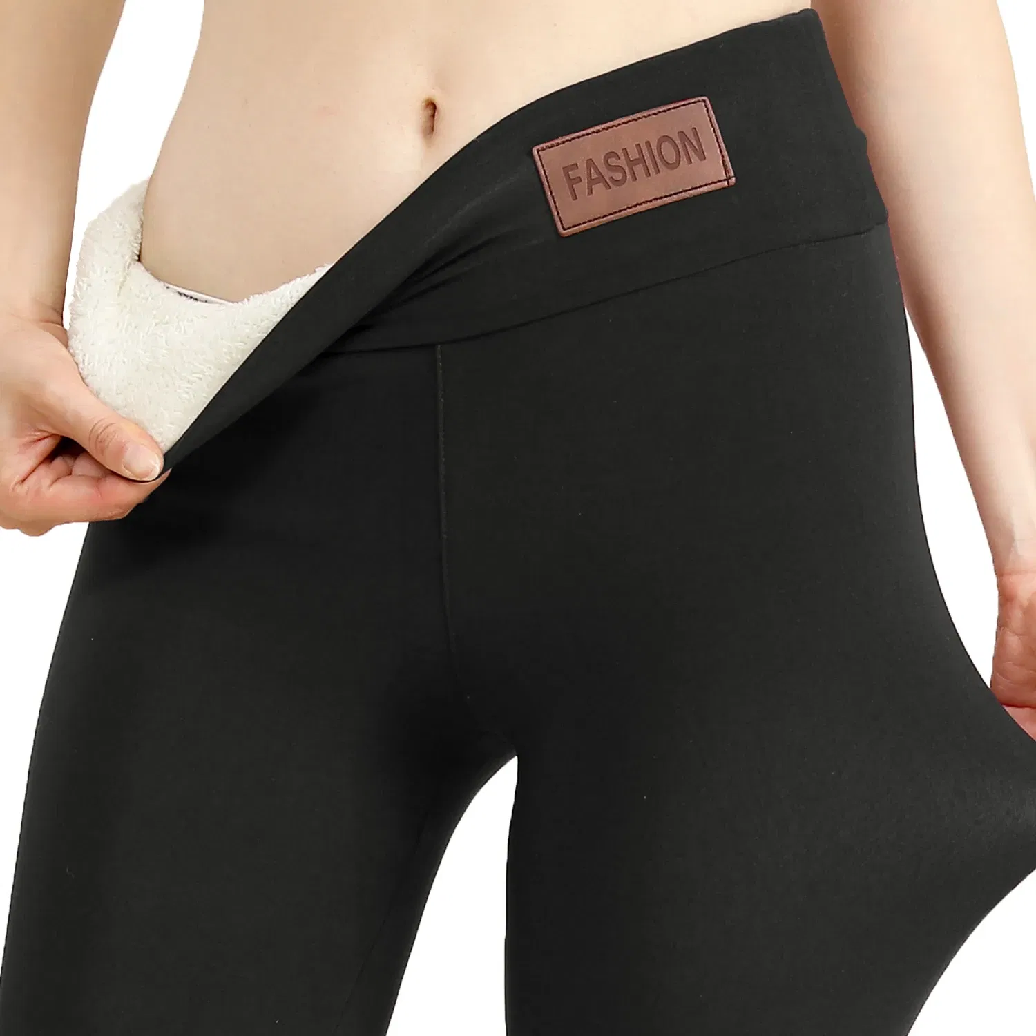 Color: Gold, Size: XL - Super Warm Winter Leatherlabel Leggings Of Women Skinny Stretch High Waist Prevent Cold Leggings Casual Classic Pants