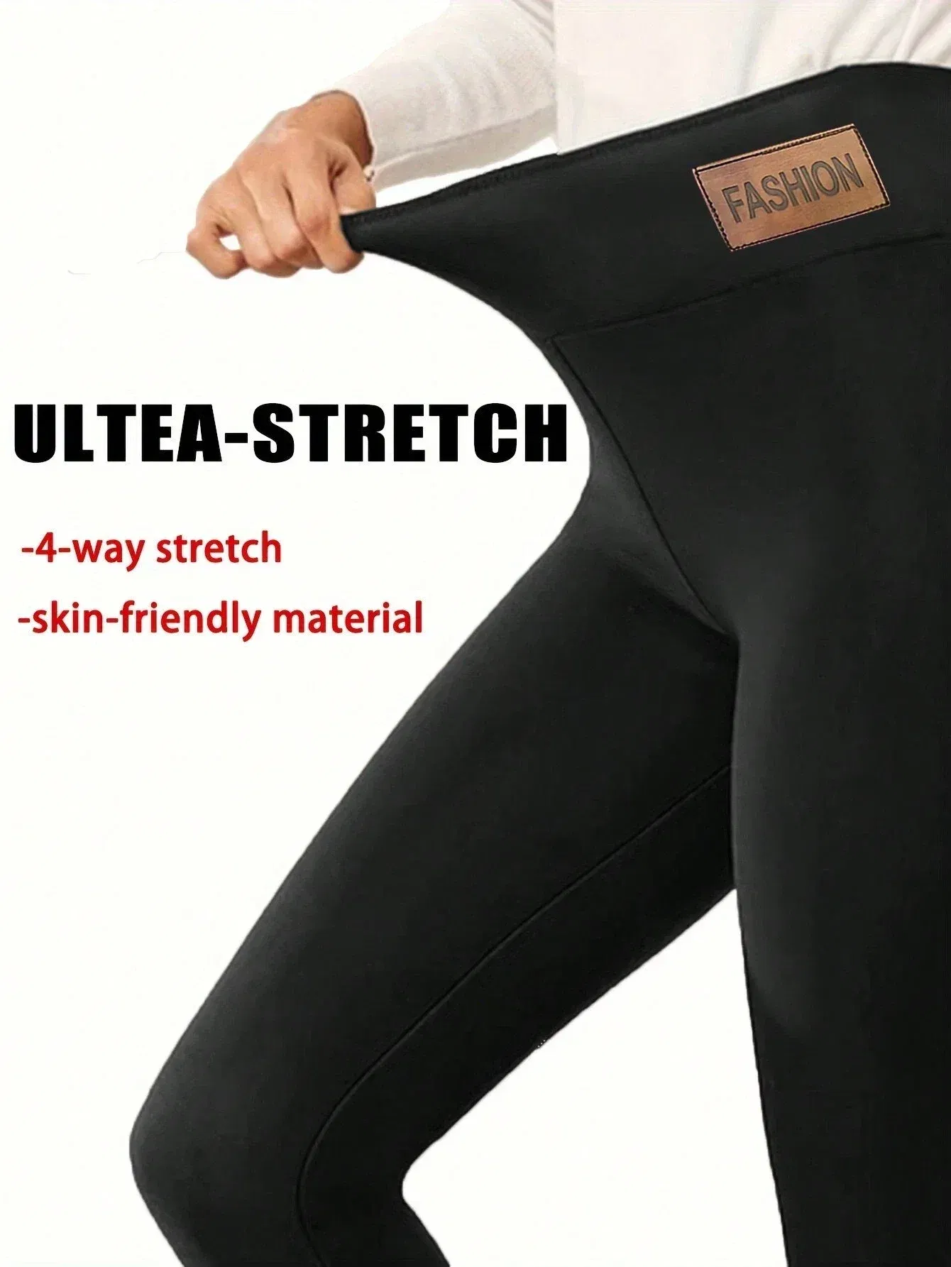 Color: Gold, Size: XL - Super Warm Winter Leatherlabel Leggings Of Women Skinny Stretch High Waist Prevent Cold Leggings Casual Classic Pants