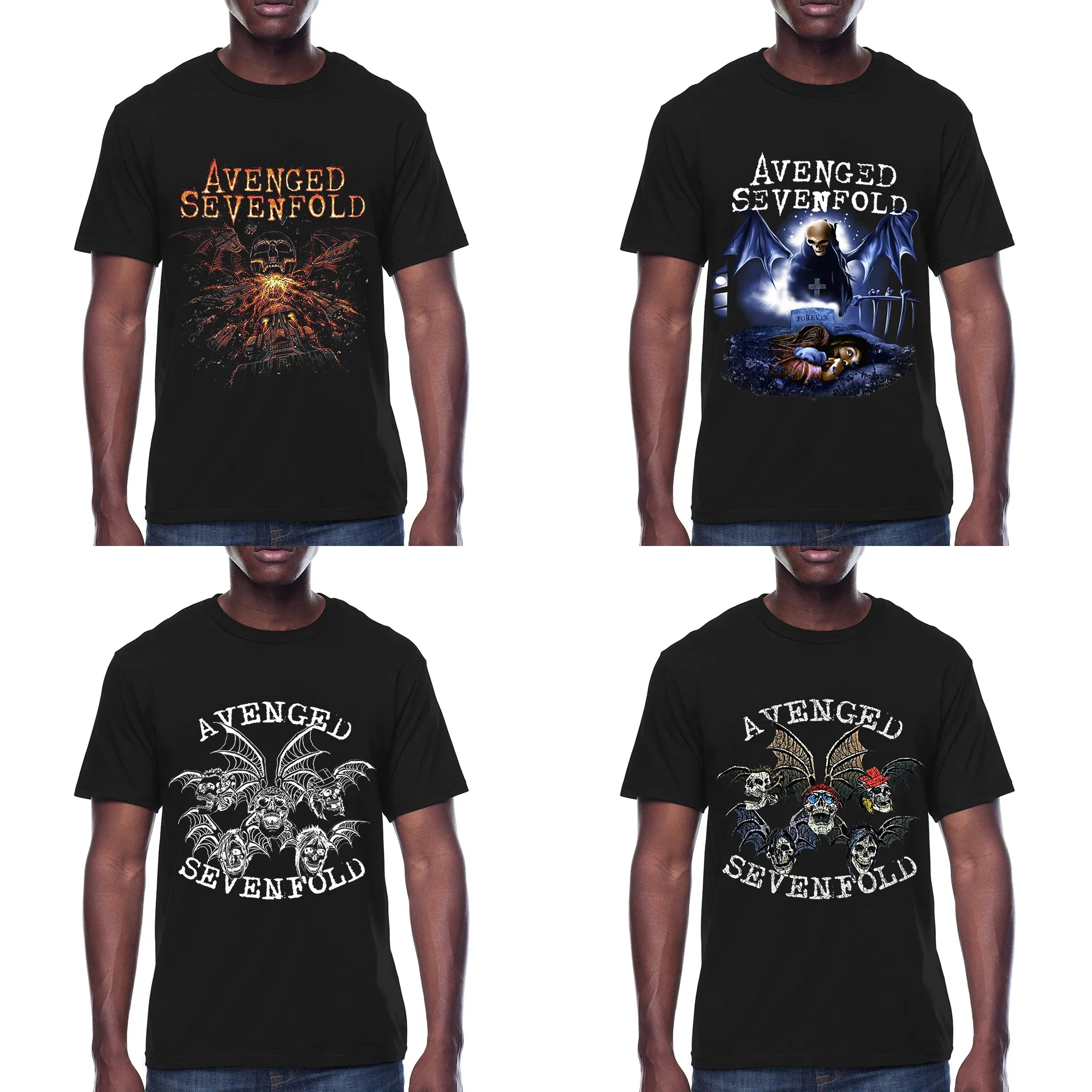 Color: Blue, Size: M - Men Clothes Round Neck T-shirt  Heavy Metal Band Rock Cotton Breathable Print Womens Plus Size Tees