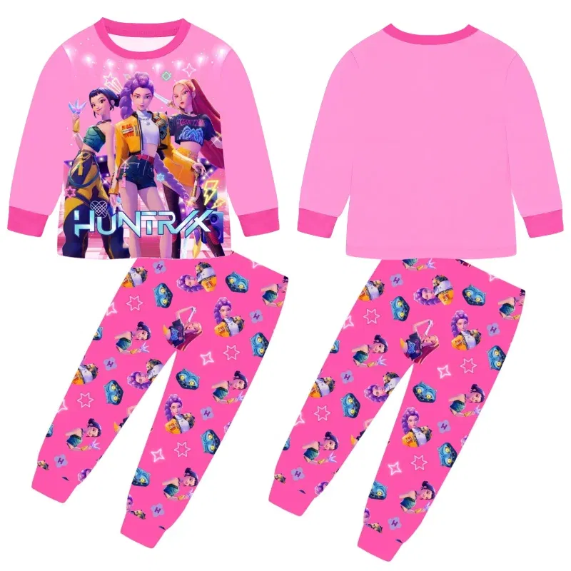 Color: WHITE, Size: 10cm - 2pcs Movie K-pops Demons Hunters Kawaii Pajamas Set Girl Cosplay Nightwears Anime Long Sleeve tops+Pants Fans Halloween Gift