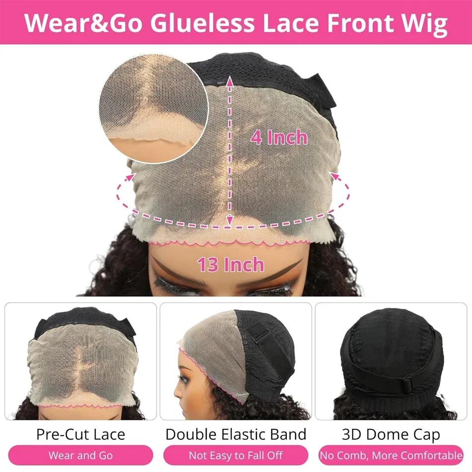 Hair Color: #6, Stretched Length: 10inches - 13X4 Glueless Water Wave Wigs Human Hair Pre Cut Bob Wig Ready To Go 180% Density 4x4 Water Wave Lace Closure Wigs Human Hair