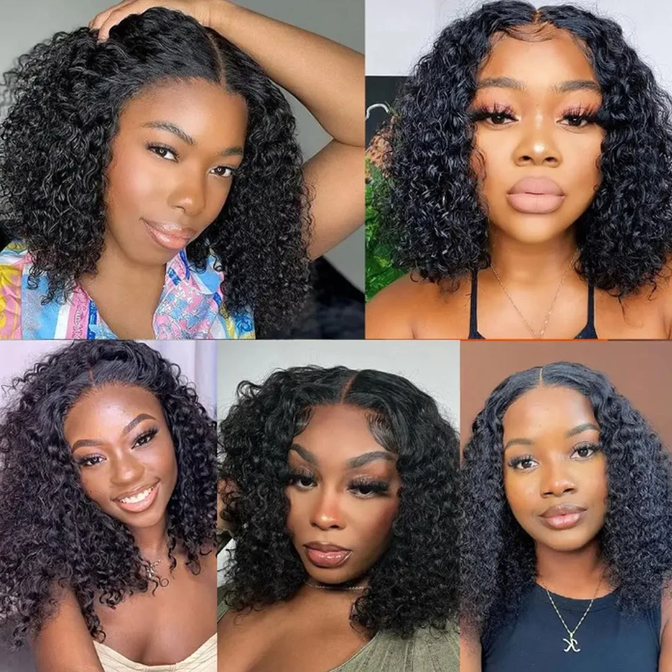Hair Color: #6, Stretched Length: 10inches - 13X4 Glueless Water Wave Wigs Human Hair Pre Cut Bob Wig Ready To Go 180% Density 4x4 Water Wave Lace Closure Wigs Human Hair