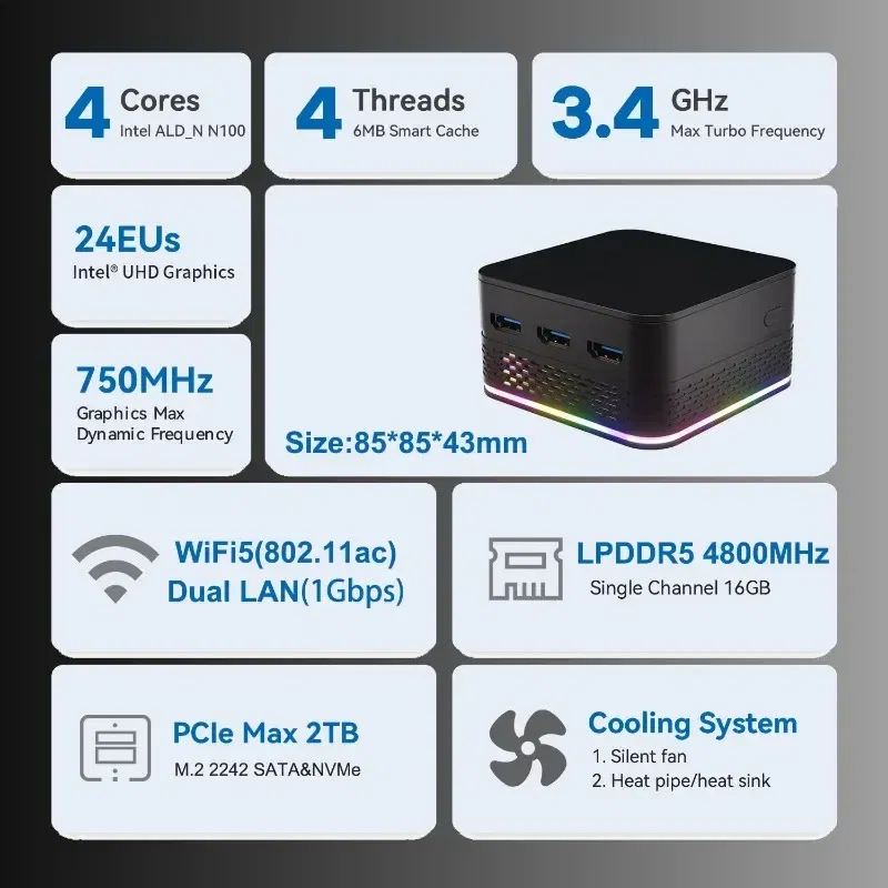 Color: Yellow, Ships From: CHINA - Top T9 Plus Quad Core Windows 11 Small Mini PC, Intel Alder Lake N100,16GB LPDDR5 ,256/512GB/1TB SSD, Dual 1000M LAN ,Three HD