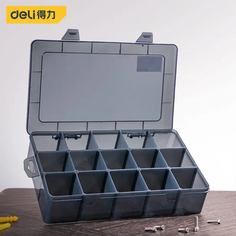 Color: Black - 1Pcs Multi-lattice Slots Tool Case Storage Boxes Adjustable Transparent Tool Box Screw Craft Jewelry Accessories Organizer Box