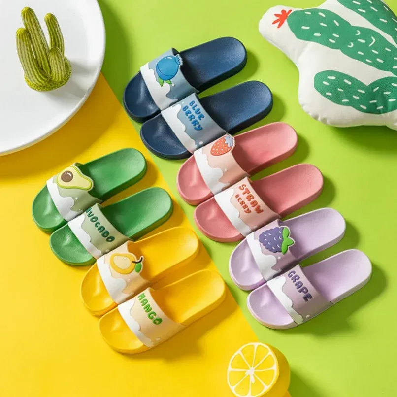 Color: SKY BLUE, Shoe Size: 4 - New Shoes for Women PVC Slippers Fashions Cartoon Fruit Sandals Flip Flops Summer Casual Beach Home Bath Thick Non-Slip Slippe