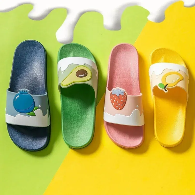 Color: SKY BLUE, Shoe Size: 4 - New Shoes for Women PVC Slippers Fashions Cartoon Fruit Sandals Flip Flops Summer Casual Beach Home Bath Thick Non-Slip Slippe