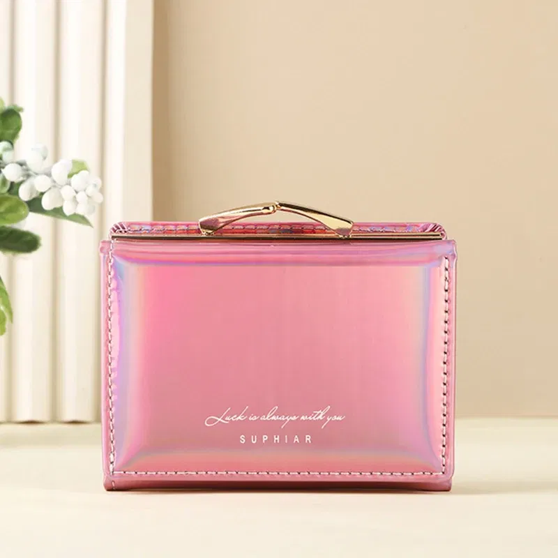 Color: PURPLE - Women'sWallets Fashion Rainbow Credit Card Holder Purses with Coin Pocket for Women Portable Short PU Leather Cute Wallet