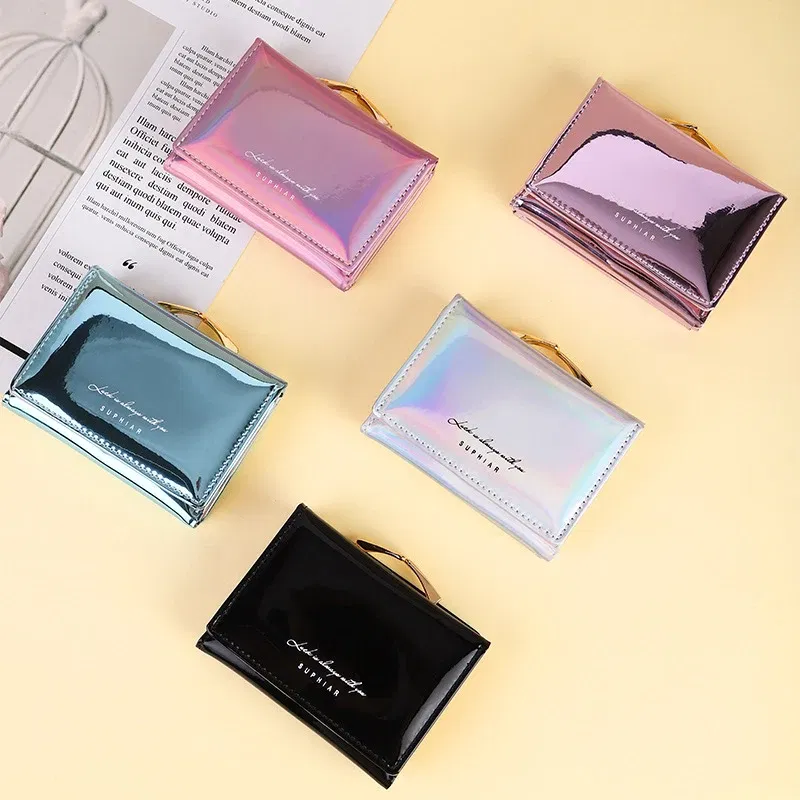 Color: PURPLE - Women'sWallets Fashion Rainbow Credit Card Holder Purses with Coin Pocket for Women Portable Short PU Leather Cute Wallet