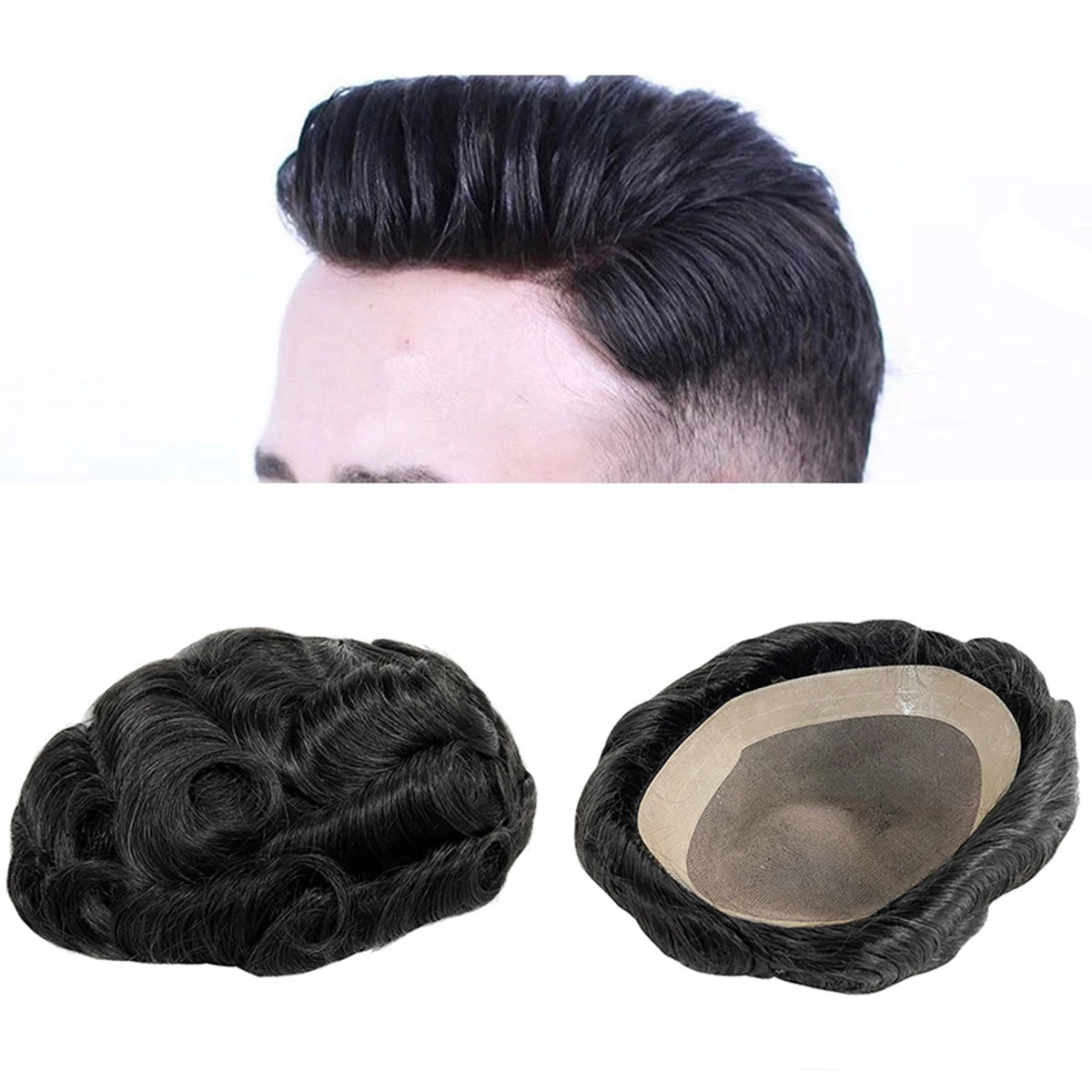Toupee Color: 1b#, Toupee Density: 130%, Length: 6 inches, Ships From: CN, Toupee Size: 8x10, Toupee Design: free - Hywel 6 Inches Fine Mono Men Toupee Hair Men's Capillary Prosthesis Men's Wigs Replacement System Hair Natural Black Hair Units