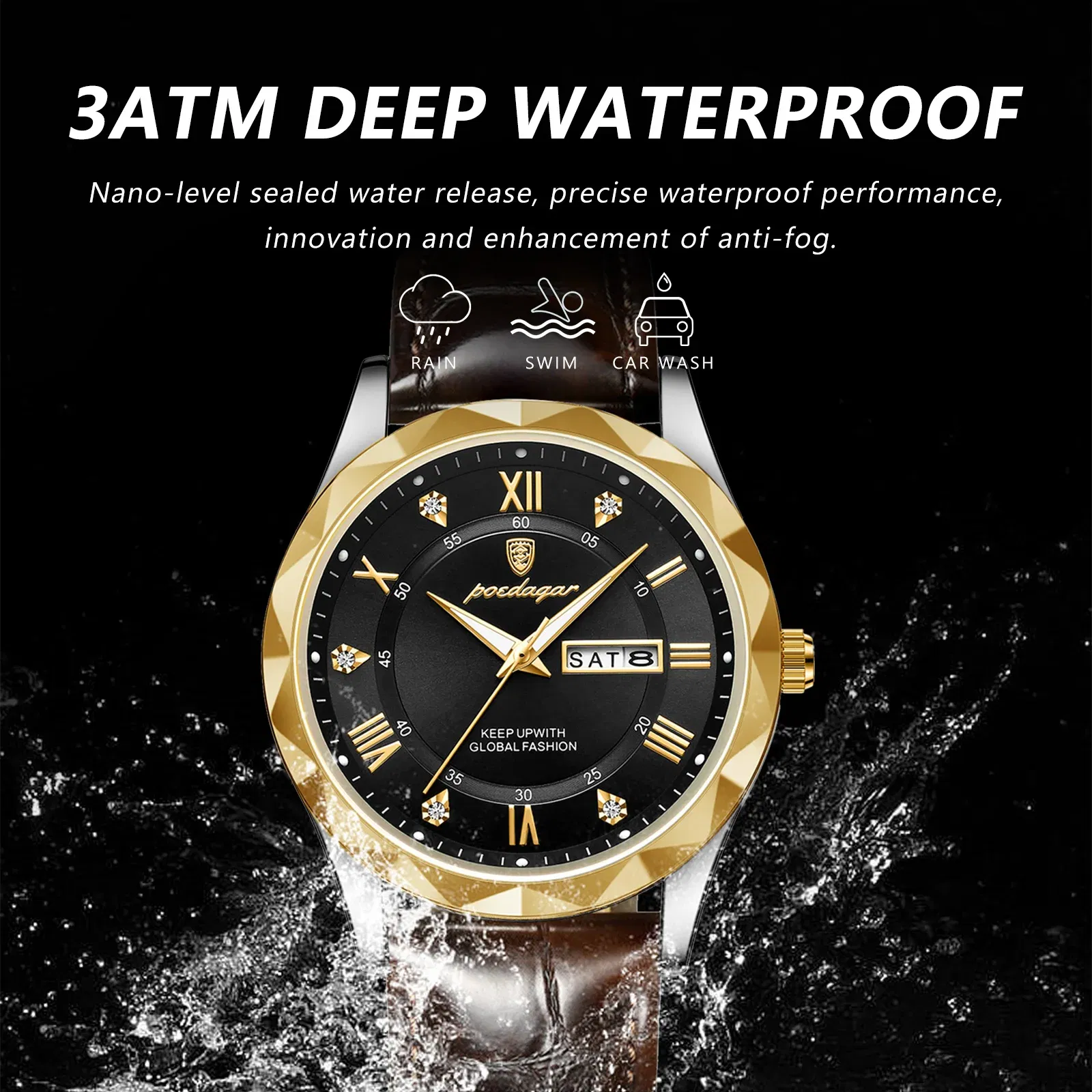 Color: BRONZE - POEDAGAR Luxury Business Man Wristwatch Waterproof Luminous Date Week Men Watch For Men Quartz Clock Leather Men's Watches reloj
