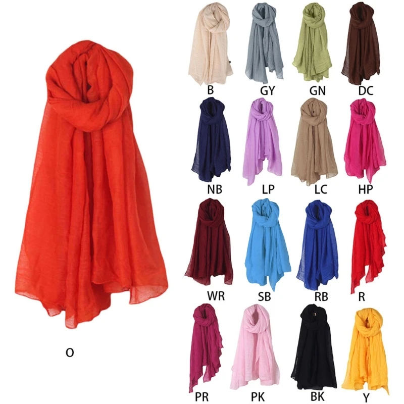 Color: Brown - 652F Women Solid Color Scarfs Large Long Lightweight Headscarf Linen Sheer Shawl Wrap