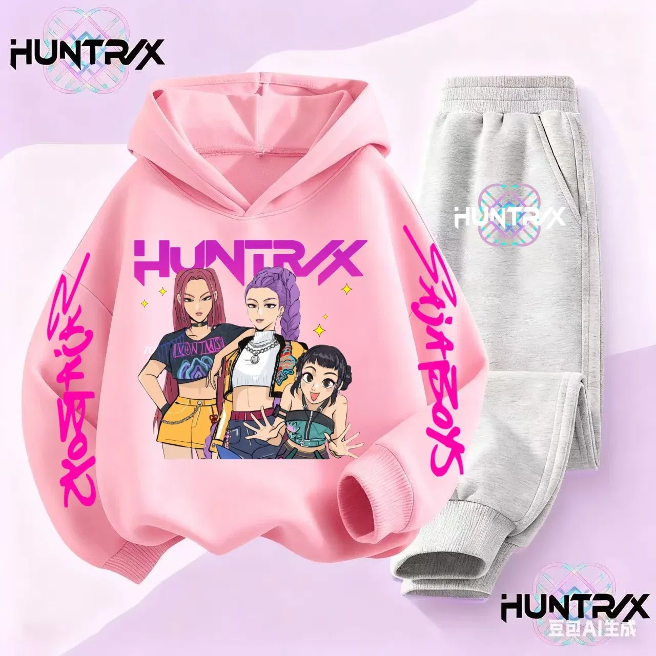 Color: Red, Kid Size: 4T - 3-14Y Kpop Demon Hunters Hoodie Set Boys Girls Kids Autumn Sportswear Daily Clothes 2025