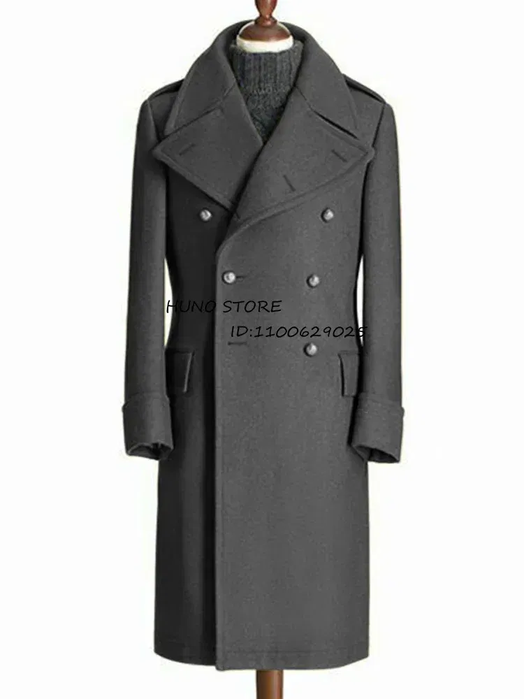 Color: Dark Grey, Size: XXXL - Windbreak Men's Jacket Wool Long Coat Lapel Double Breasted Men's Trench Coats Windbreakers Jackets Man Winter 2023 Martens Male