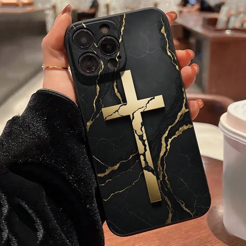 Color: Brown, Compatible-Phone Models: For iPhone 16 Pro Max - Jesus Cross Painted Phone Case For iPhone 16 15 14 13 12 11 Pro Max XS X XR 7 8 Plus Mini SE 2020 2022