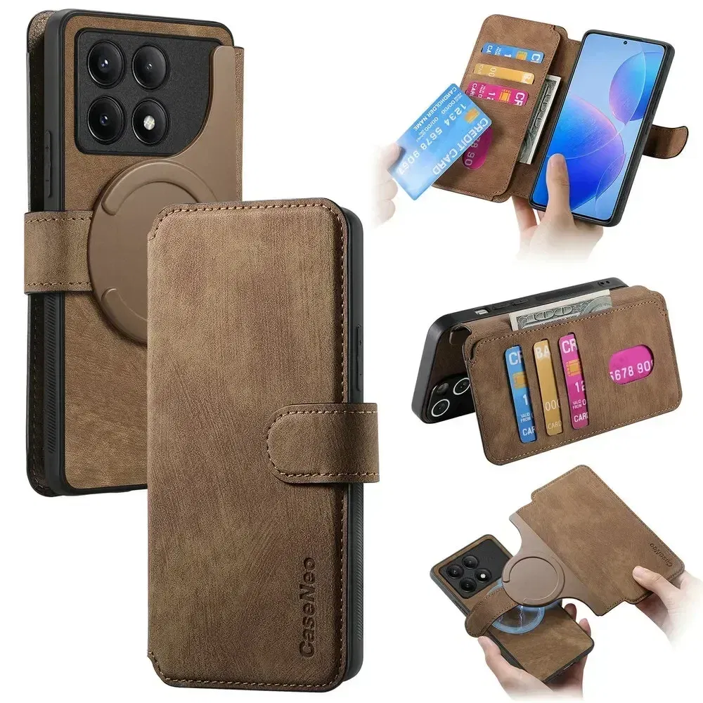 Color: black, Material: PE - For Poco F8 Ultra F7 X7 X6 M6 M7 Pro 5G Luxury Case RFID Leather 2IN1 Detachable Book Funda Xiaomi Poco F6 X5 X 6 F 8 Flip Cover