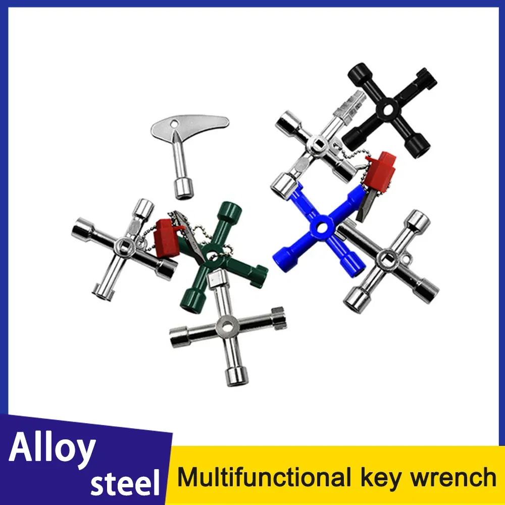 Color: Orange - Electric Cabinet Car Elevator Cross Key Wrench Water Meter Valve Key Internal Triangle Multi-purpose Tool Portable Blue Green