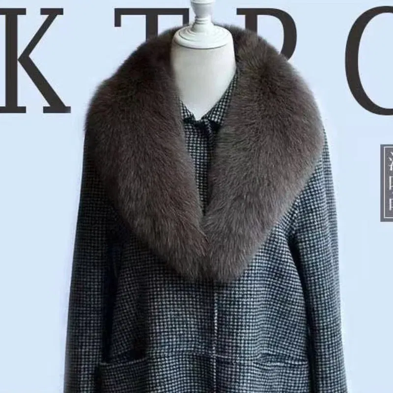 Color: Dark purple, Size: M - Winter Real Fox Fur Collar Woman Furry Natural Raccoon Fur Scarf Shawls Luxury Neck Warmer Wraps For Coat Fur Scarves Large Size