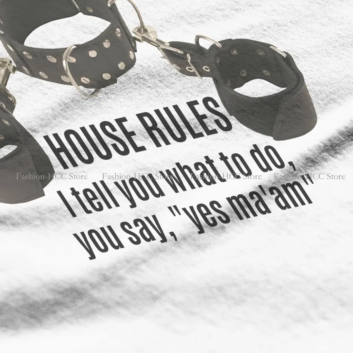 Color: WHITE, Size: XL - BDSM Bondage Discipline Dominance Submission Polyester TShirts Collar Cuffs House Rules Female Print Homme T Shirt Hipster Tops