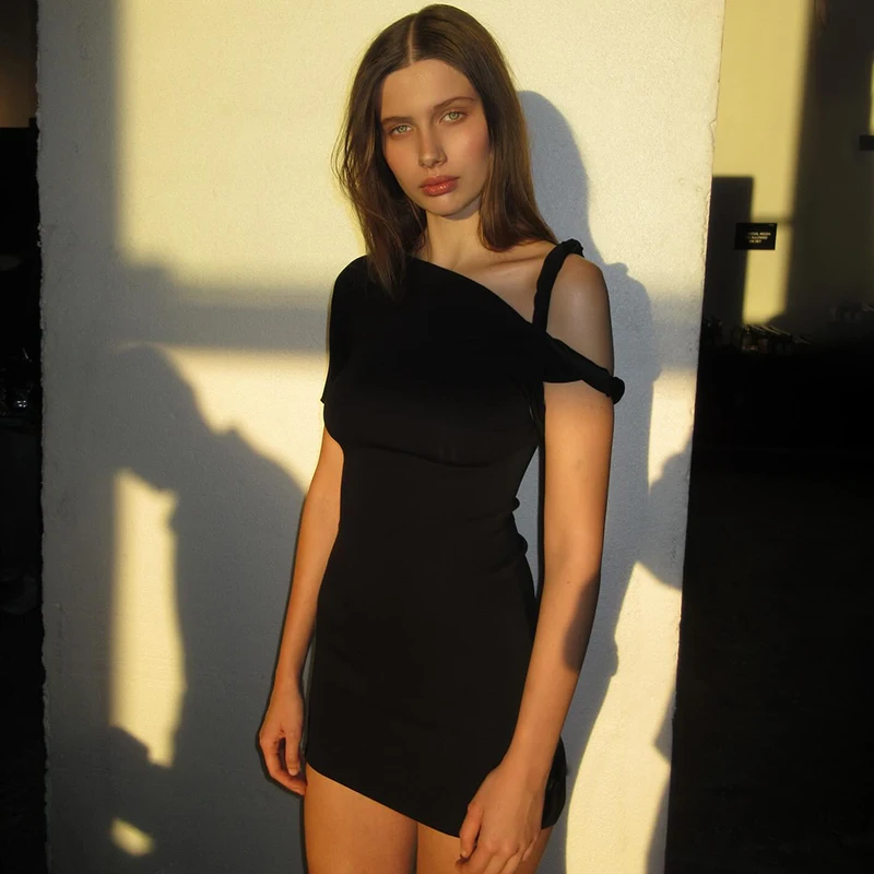 Color: Dark Brown, Size: XL - CUTENOVA Irregular Dress Women Hispter Summer Trend Hollow Knot Solid Simple Casual Stretch Streetwear Thin Midnight Bodycon