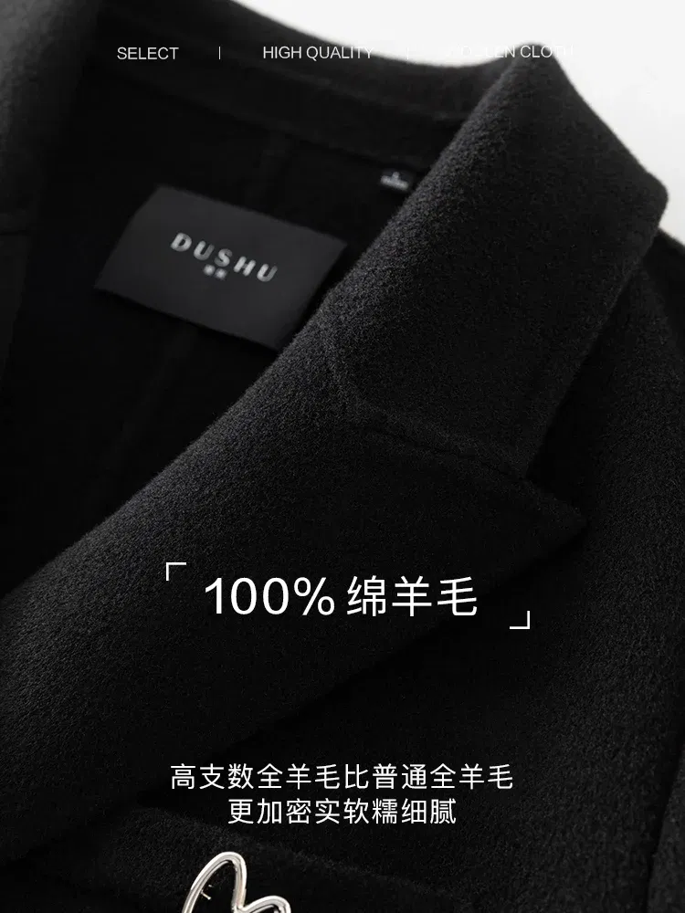 Color: camel, Size: L - DUSHU Women Long Woolen Coats British Style Suit Collar Wool Jacket Women Brown Plaid Wool Coats