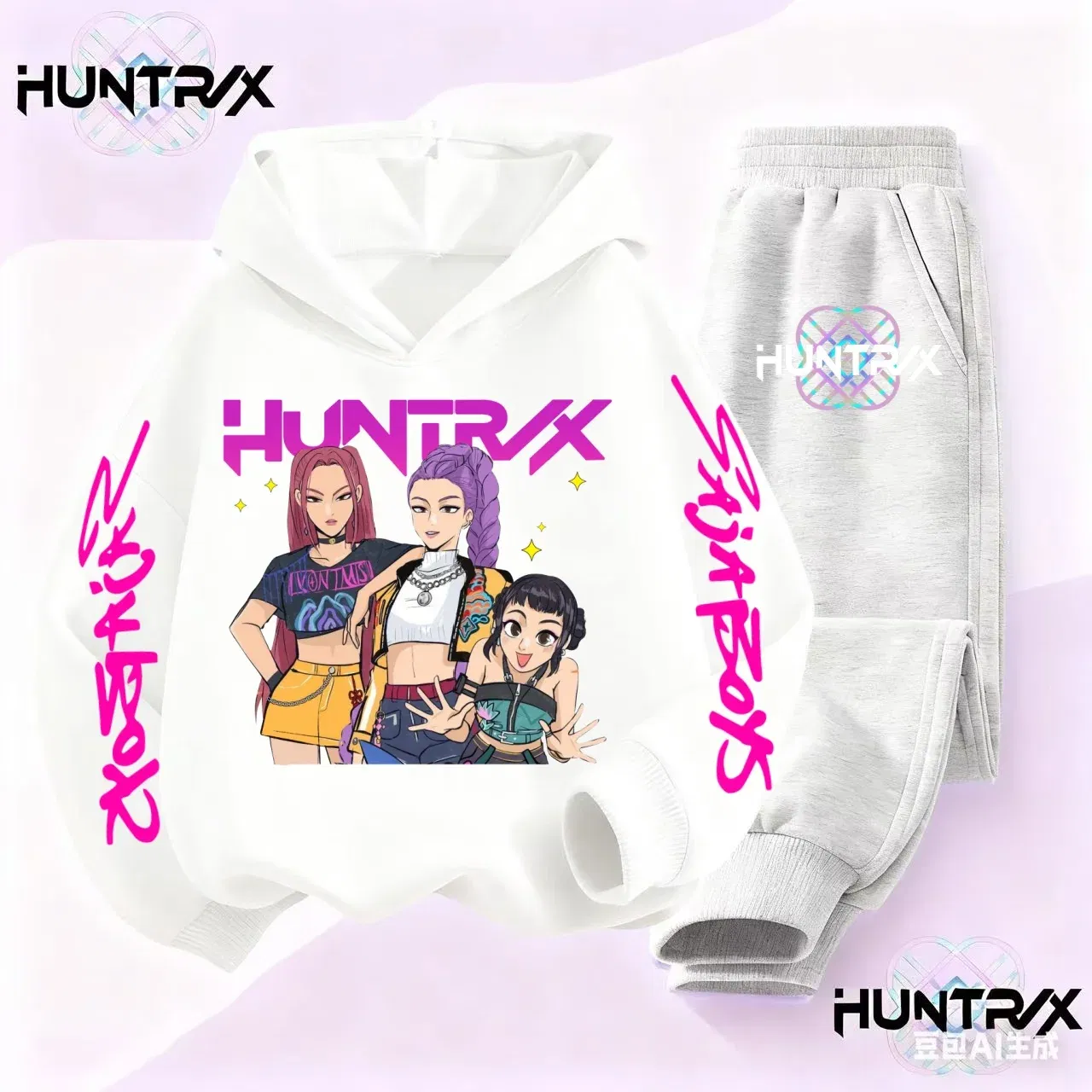 Color: Beige, Kid Size: 6 - 3-14Y Kpop Demon Hunters Hoodie Set Boys Girls Kids Autumn Sportswear Daily Clothes 2025