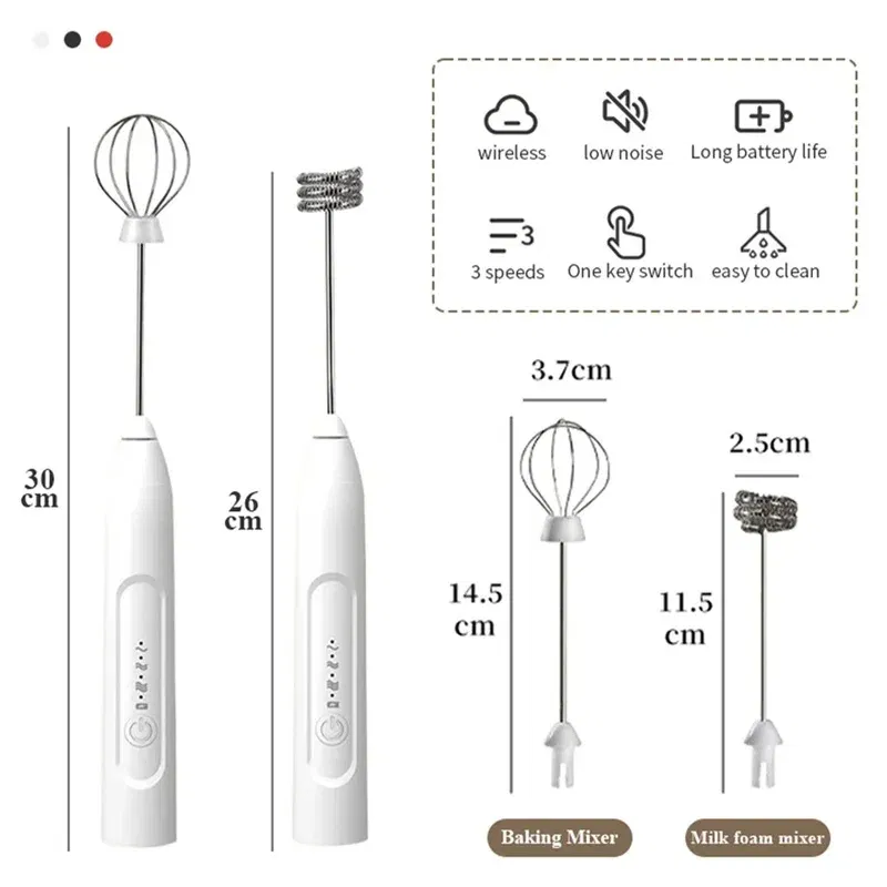 Color: Clear - 2-in-1 multi-function USB Rechargeable Electric Egg Beater Baking Mixer Milk Frother Kitchen Gadgets Coffee Stirrer Tools Dining