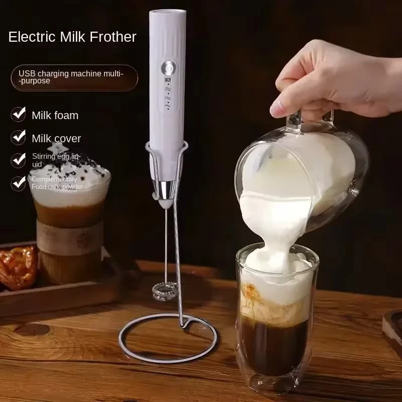 Color: Clear - 2-in-1 multi-function USB Rechargeable Electric Egg Beater Baking Mixer Milk Frother Kitchen Gadgets Coffee Stirrer Tools Dining
