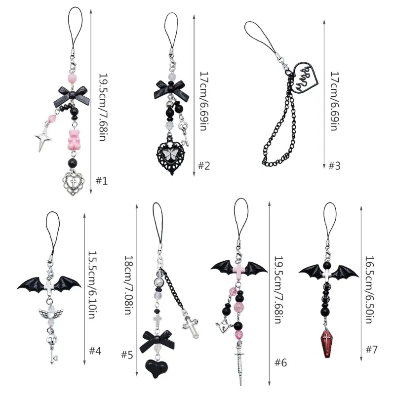 Color: Dark skin - Goth Y2K Phone Charm Pendant Kawaii-Key Chain For Bag Cute Accessory Women Guitar Strap Lanyard Beaded Keychain Pendant