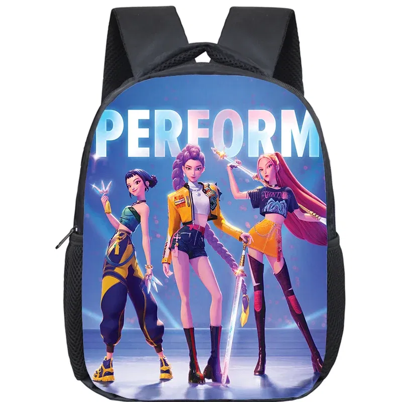 Color: Blue - KPop Demon Hunters School Bags 12inch Lightweight Children Backpack Girls Boys Orthopedic Kids Book Bags Back To School Mochilas