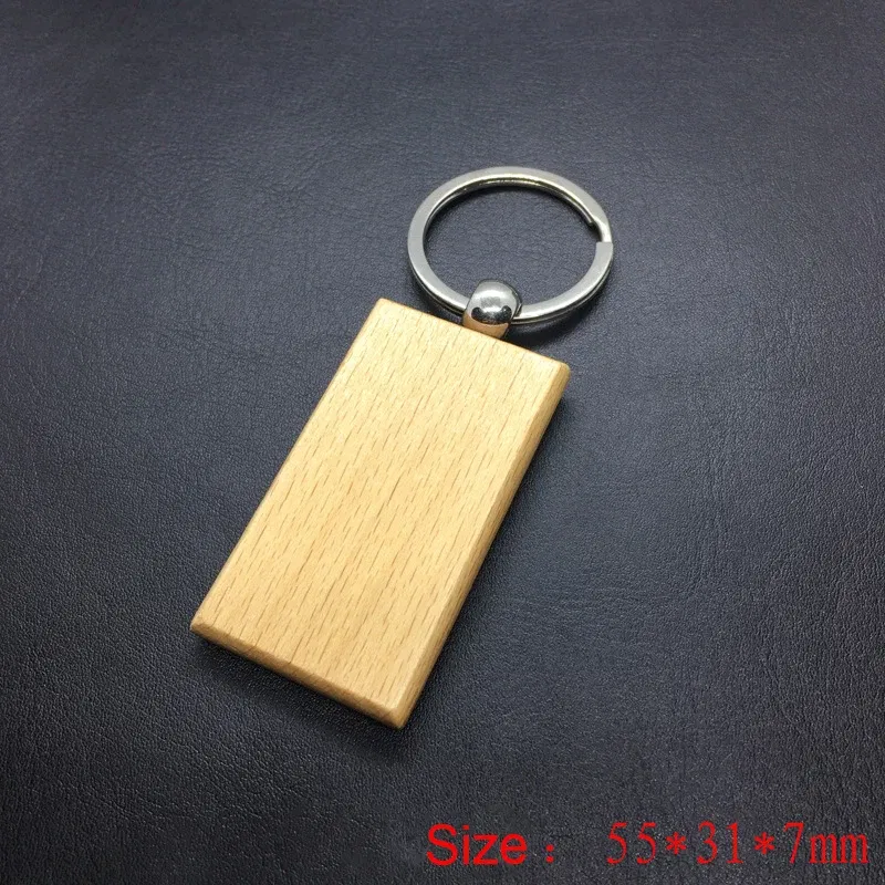 Color: Pink - 2024 Custom Logo Blank Round Rectangle Wooden Key Chain DIY Promotion Wood Keychains Wedding Gift