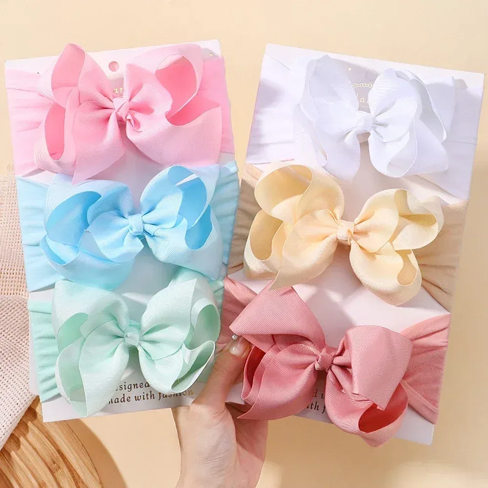 Color: Dark Grey - 1pcs Baby Wide Ribbon Nylon Turban Girls Big Bows Hair Accessories Child Headband Elastic Hair Bands Ribbon Bows Infant Headwear