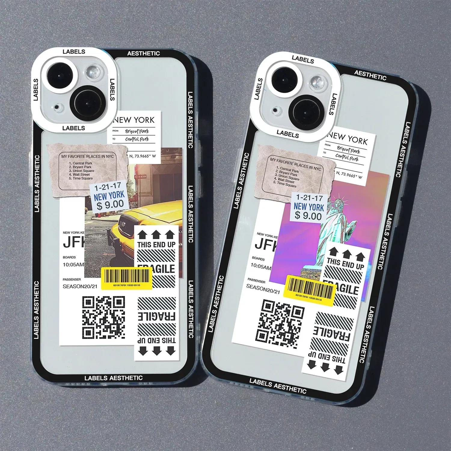 Color: Brown, Material: Plastic - Mix Labels Aesthetic Stickers Collage Phone Case For iPhone 16 15 14 13 12 11 Pro Max Mini XS X XR SE 7 8 Plus Clear Soft Cover
