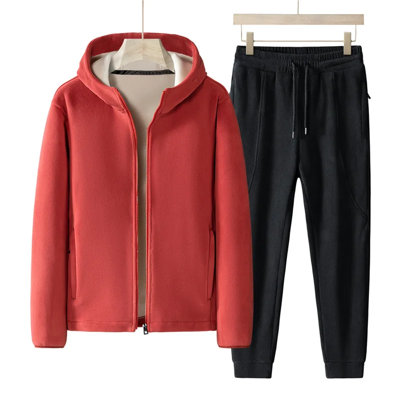 Color: black, Size: M - Plus Size 7xl 8xl Men's 2pcs Tracksuit Sets Winter Warm Polar Fleece Liner Jacket+pants Set Men Casual Thick Sportswear Clothes