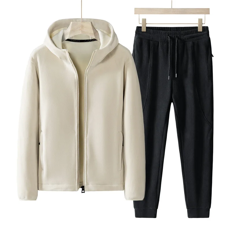 Color: black, Size: M - Plus Size 7xl 8xl Men's 2pcs Tracksuit Sets Winter Warm Polar Fleece Liner Jacket+pants Set Men Casual Thick Sportswear Clothes