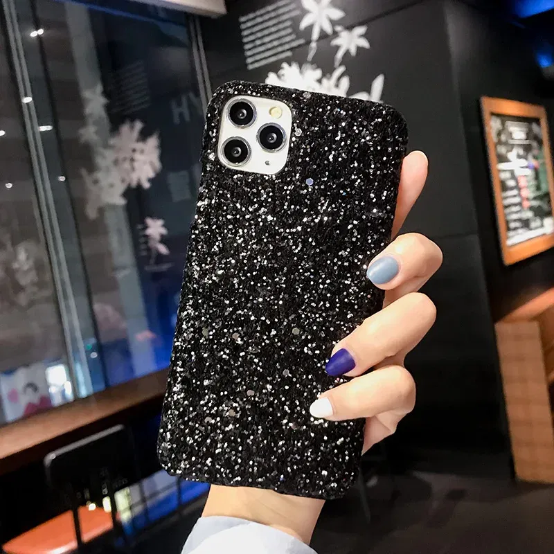 Color: black, Material: Vinyl - Hard Shiny Diamond Girly Phone Case for iPhone 11 12 13 14 15 Pro Max 14 15Plus